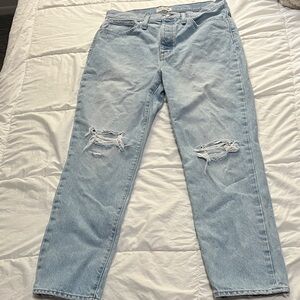 Madewell Light Blue Straight Leg Jeans with Distressed Details